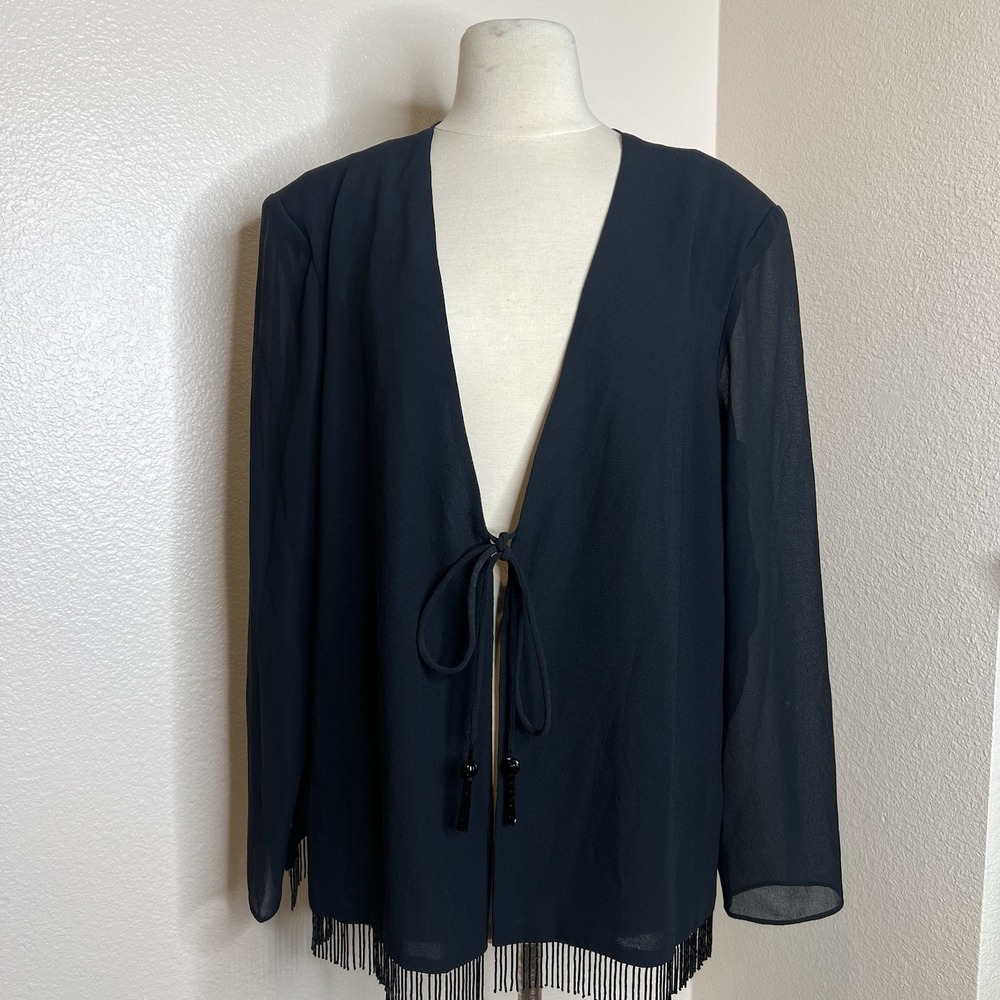 VTG R&M Richards Womens 18 Sheer Top Jacket Whimsigoth Beaded Fringe